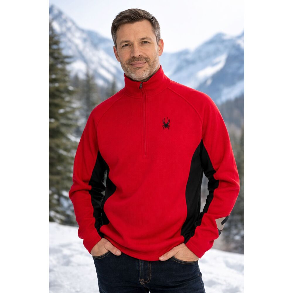 Spyder Men's Quarter-Zip Pullover Red Black Fleece Outdoor M - Picture 1 of 6